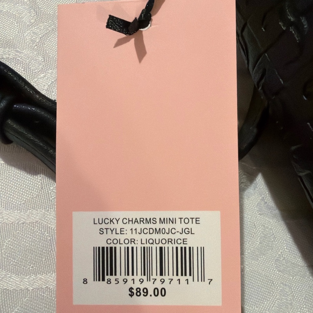 NWT Juicy Couture Lucky Charms Mini Tote Bag Black Monogram w/ Gold Charm - Picture 2 of 8